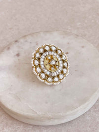 Gold Plated Pearl Detail Kundan Ring - SOKORA JEWELSGold Plated Pearl Detail Kundan RingRING