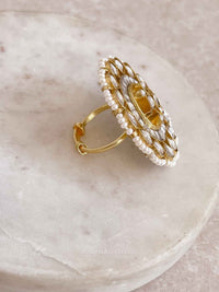 Gold Plated Pearl Detail Kundan Ring - SOKORA JEWELSGold Plated Pearl Detail Kundan RingRING