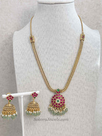 Gold Plated Ruby & Green Kemp Pendant Necklace Set - SOKORA JEWELSGold Plated Ruby & Green Kemp Pendant Necklace Set