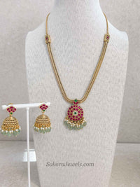 Gold Plated Ruby & Green Kemp Pendant Necklace Set - SOKORA JEWELSGold Plated Ruby & Green Kemp Pendant Necklace Set