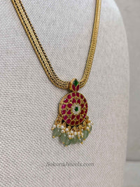 Gold Plated Ruby & Green Kemp Pendant Necklace Set - SOKORA JEWELSGold Plated Ruby & Green Kemp Pendant Necklace Set