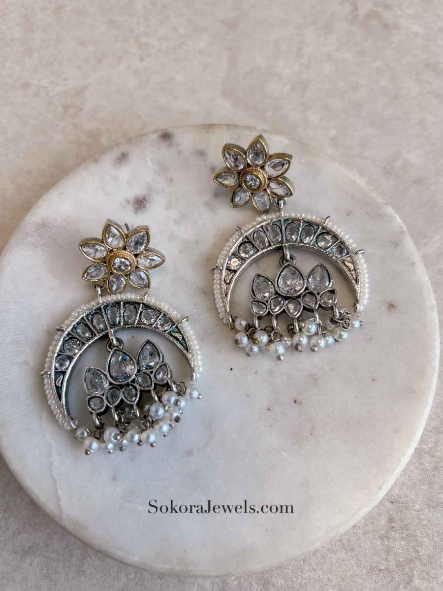 Gold & Silver Chandbali Earrings - SOKORA JEWELSGold & Silver Chandbali Earrings