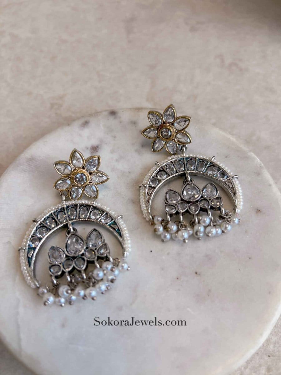 Gold & Silver Chandbali Earrings - SOKORA JEWELSGold & Silver Chandbali Earrings