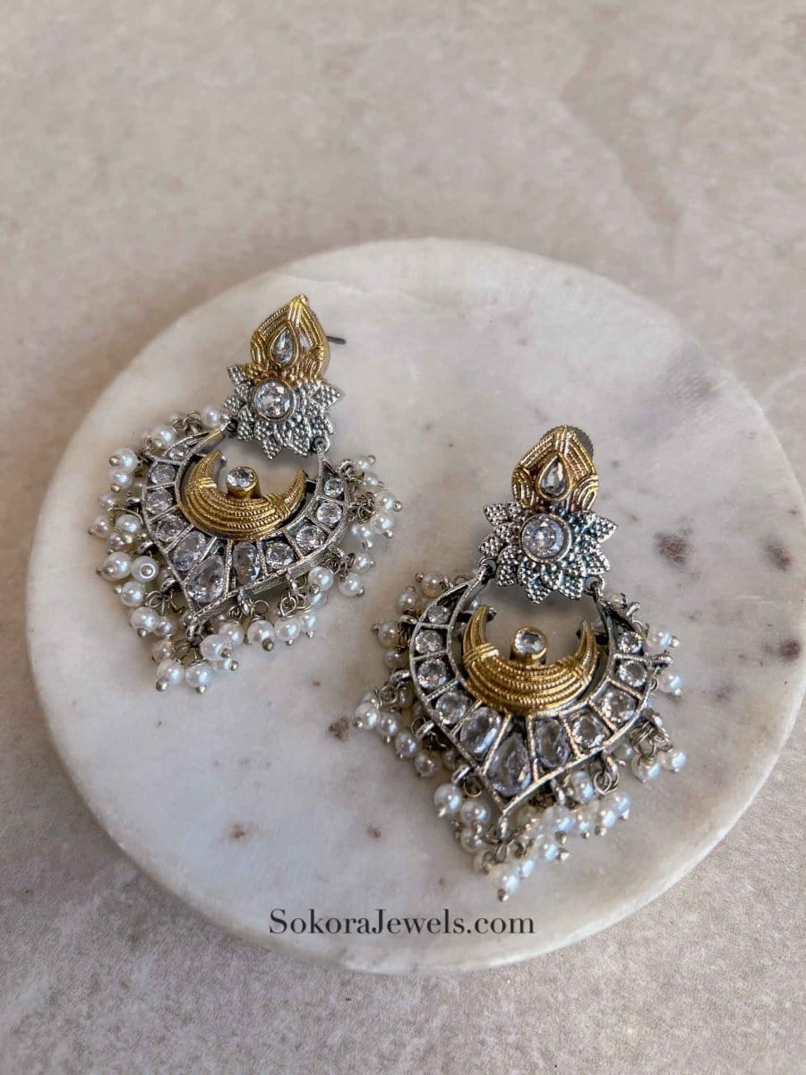 Gold & Silver Fan Shape Earrings - SOKORA JEWELSGold & Silver Fan Shape Earrings