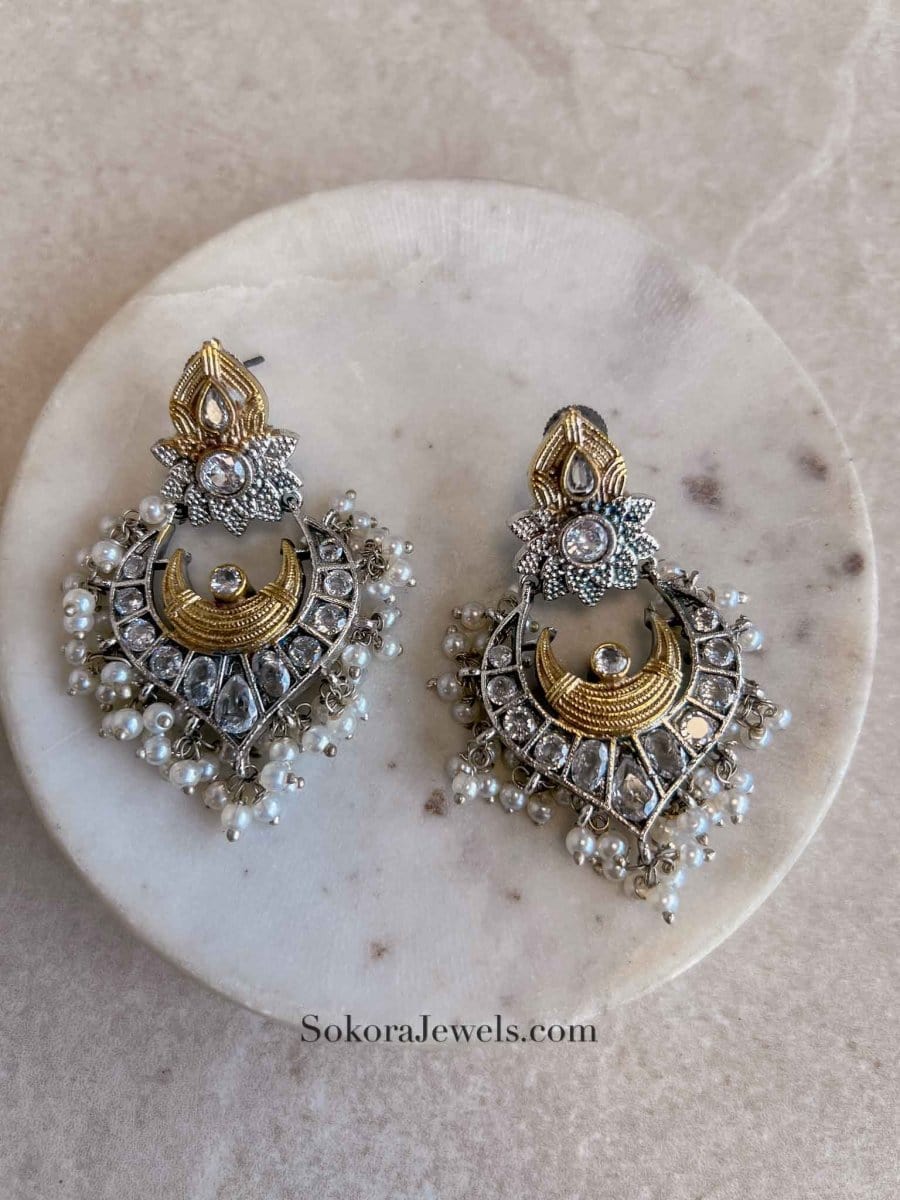 Gold & Silver Fan Shape Earrings - SOKORA JEWELSGold & Silver Fan Shape Earrings