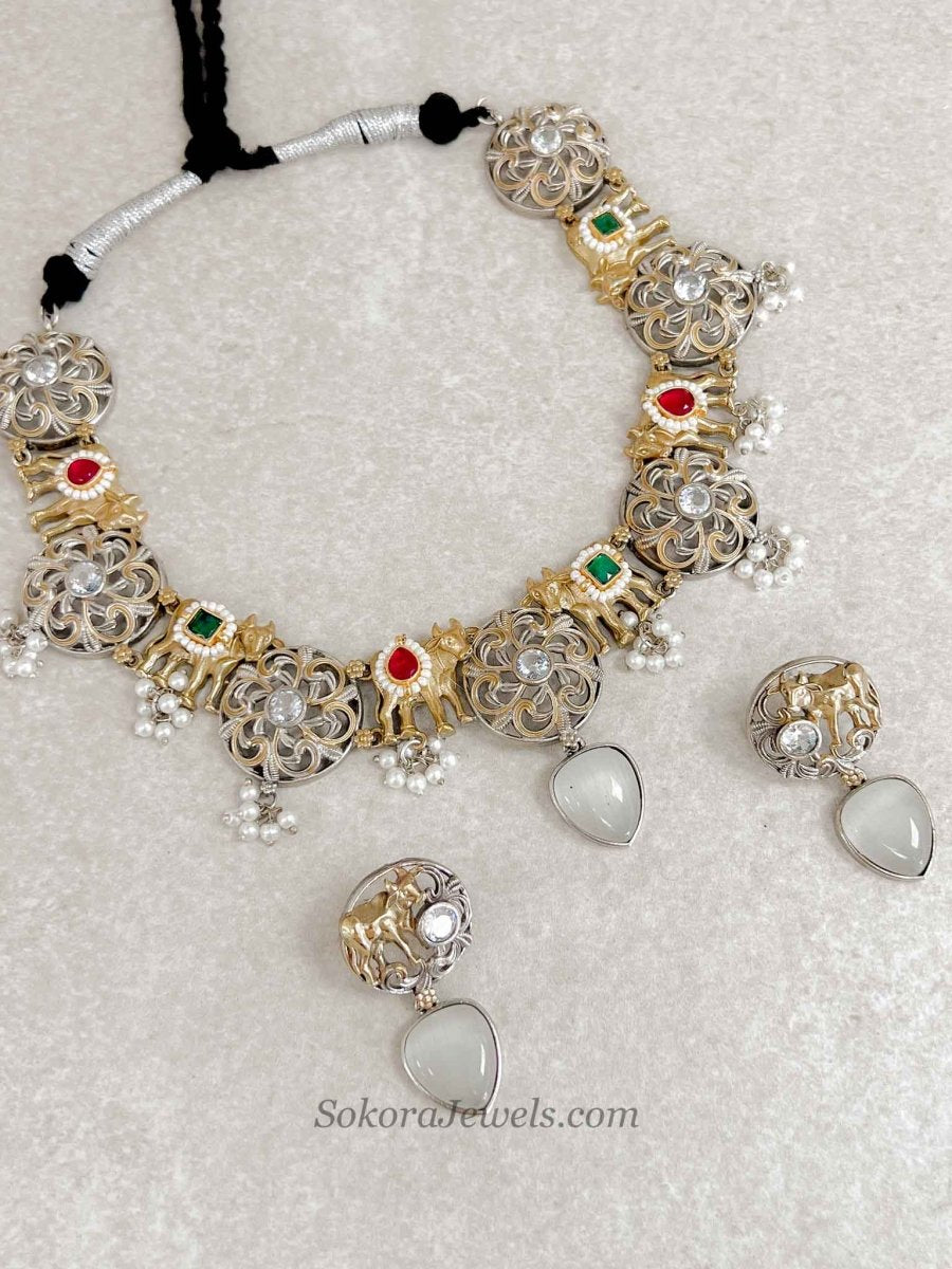 Gold/ Silver Heritage Motif Necklace Set - SOKORA JEWELSGold/ Silver Heritage Motif Necklace Set