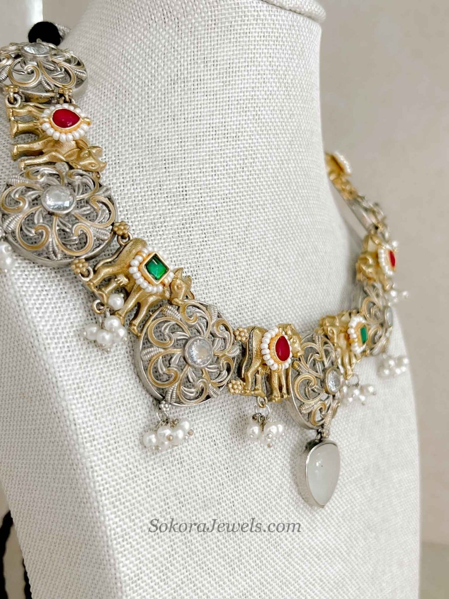 Gold/ Silver Heritage Motif Necklace Set - SOKORA JEWELSGold/ Silver Heritage Motif Necklace Set