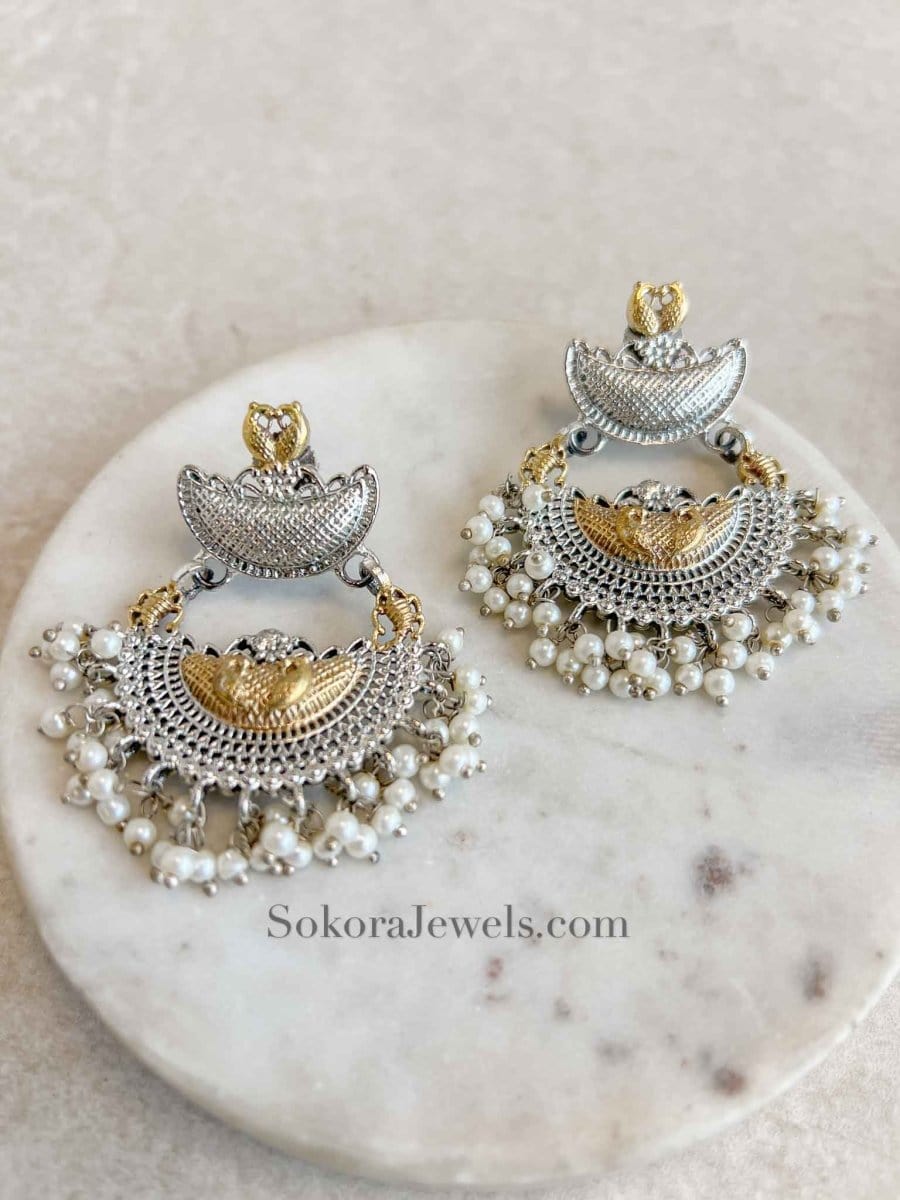 Gold & Silver Small Chand Earrings - SOKORA JEWELSGold & Silver Small Chand Earrings