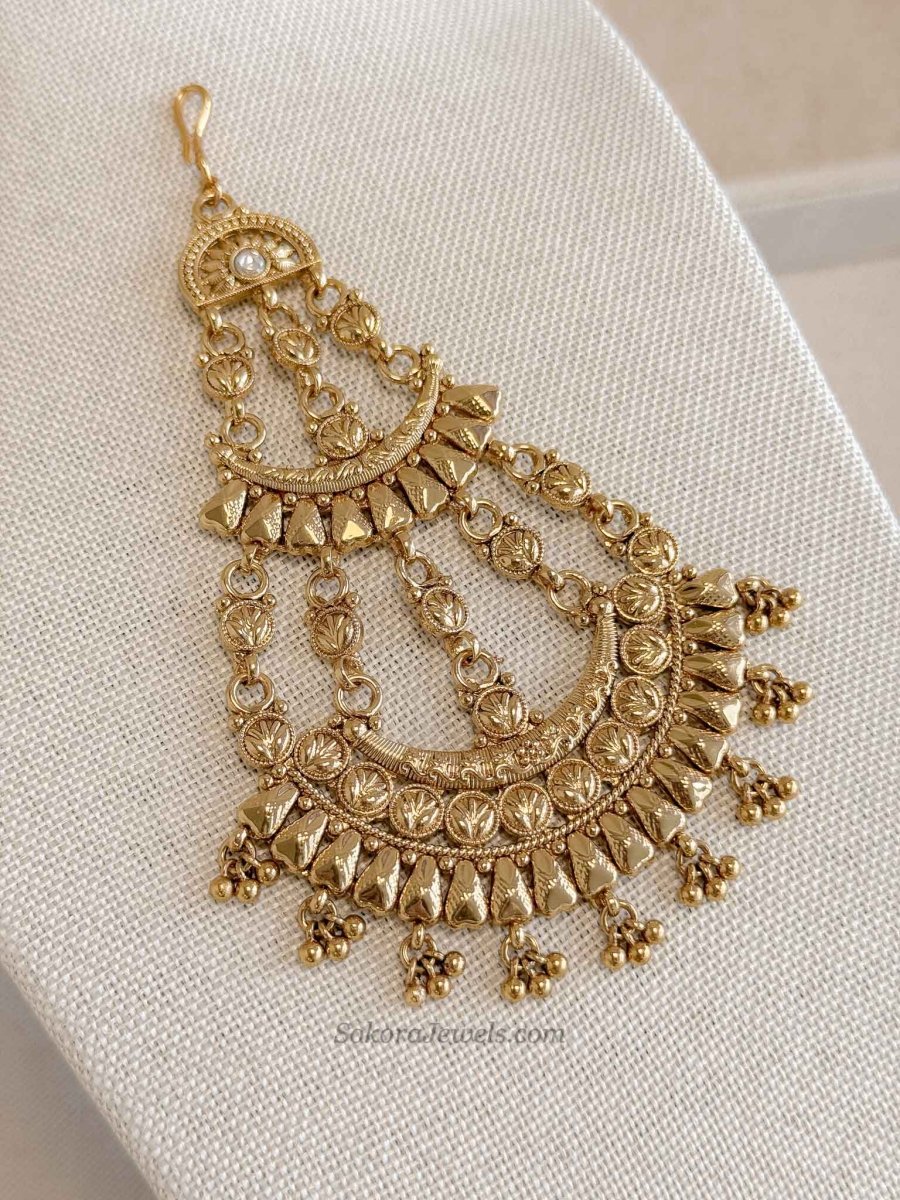 Gold Statement Jhumar – Bridal Side Headpiece - SOKORA JEWELSGold Statement Jhumar – Bridal Side Headpiece