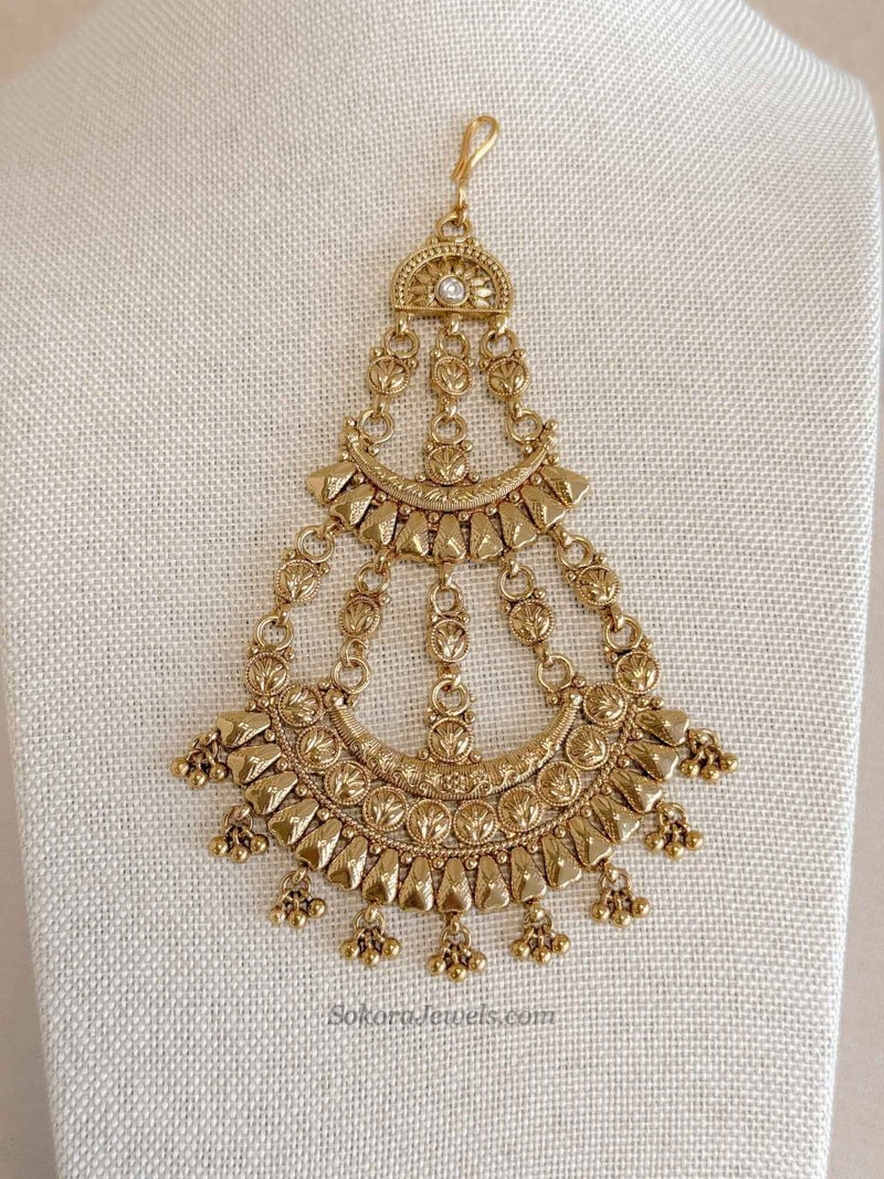 Gold Statement Jhumar – Bridal Side Headpiece - SOKORA JEWELSGold Statement Jhumar – Bridal Side Headpiece