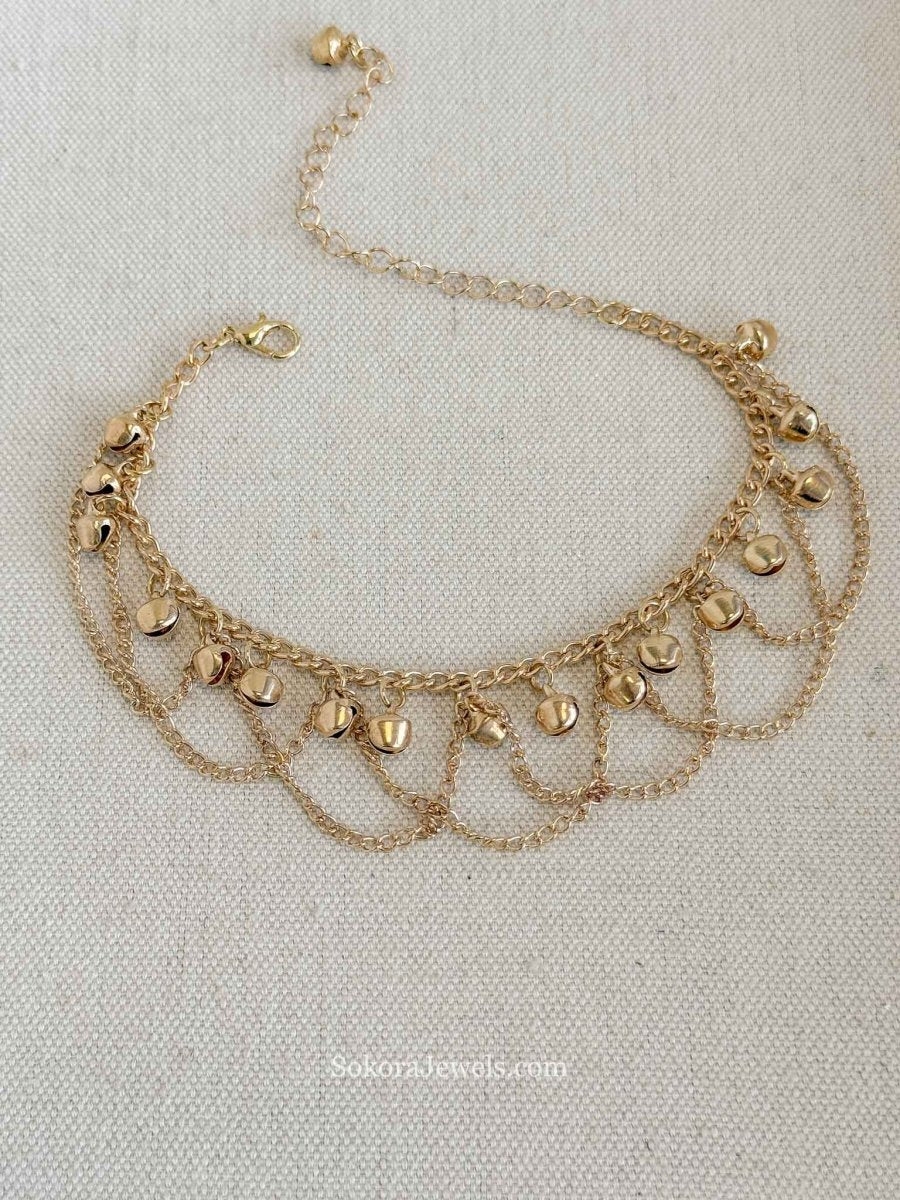 Gold Tone Chain Detail Ghungroo Anklet – Bridal Payal (Sold Individually) - SOKORA JEWELSGold Tone Chain Detail Ghungroo Anklet – Bridal Payal (Sold Individually)