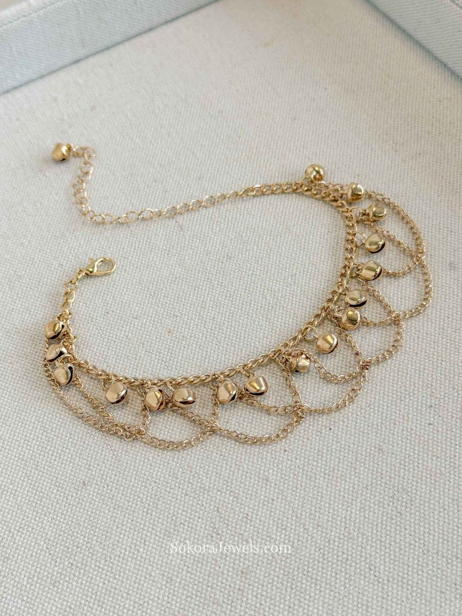 Gold Tone Chain Detail Ghungroo Anklet – Bridal Payal (Sold Individually) - SOKORA JEWELSGold Tone Chain Detail Ghungroo Anklet – Bridal Payal (Sold Individually)