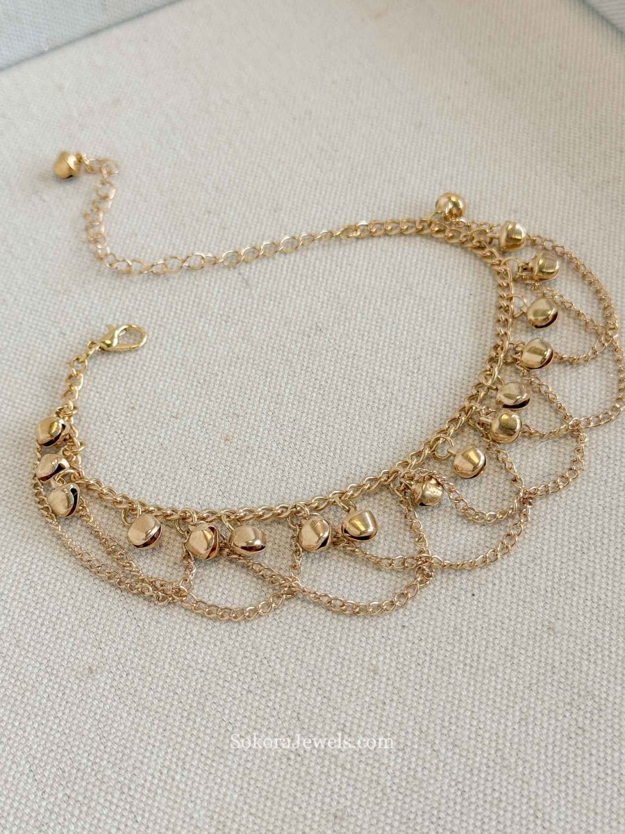 Gold Tone Chain Detail Ghungroo Anklet – Bridal Payal (Sold Individually) - SOKORA JEWELSGold Tone Chain Detail Ghungroo Anklet – Bridal Payal (Sold Individually)