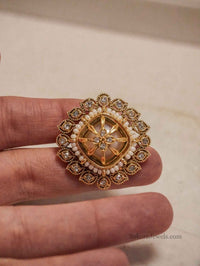 Gold Tone Faux Kundan & Pearl Floral Statement Ring - SOKORA JEWELSGold Tone Faux Kundan & Pearl Floral Statement RingRING