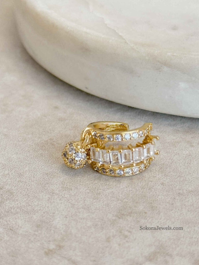 Gold & Zircon Ball Bead Ear Cuff - SOKORA JEWELSGold & Zircon Ball Bead Ear Cuff