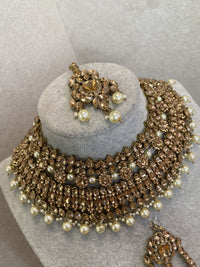 Golden Bridal Necklace Set - SOKORA JEWELSGolden Bridal Necklace Set