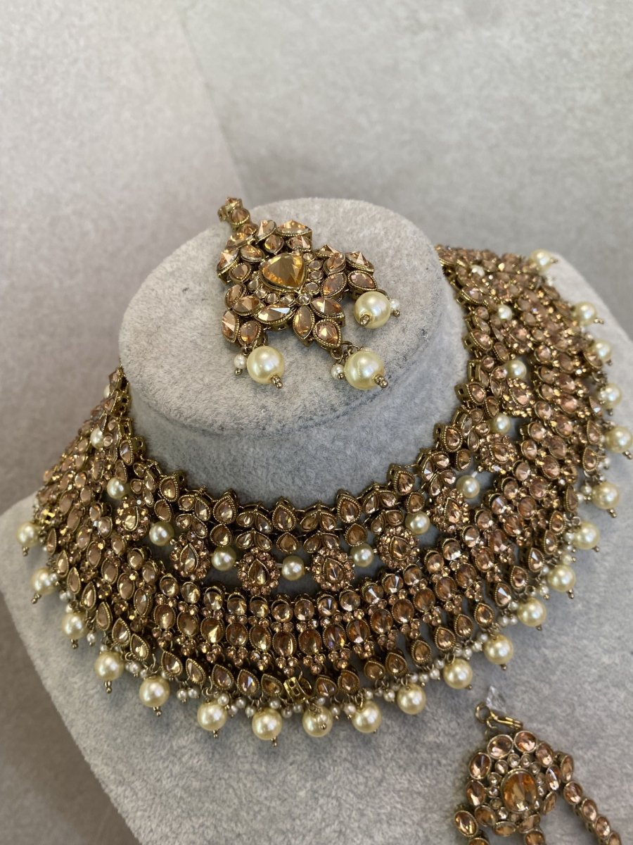Golden Bridal Necklace Set - SOKORA JEWELSGolden Bridal Necklace Set