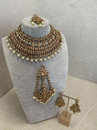 Golden Bridal Necklace Set - SOKORA JEWELSGolden Bridal Necklace Set