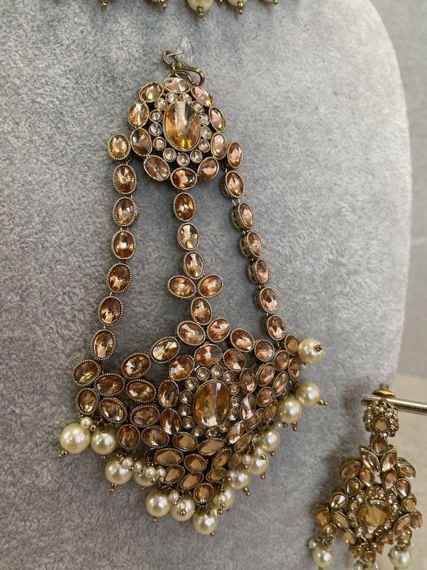 Golden Bridal Necklace Set - SOKORA JEWELSGolden Bridal Necklace Set