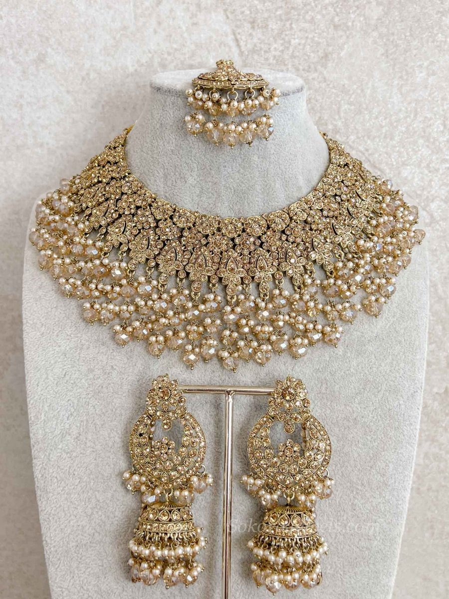 Golden Bridal Necklace set - SOKORA JEWELSGolden Bridal Necklace set