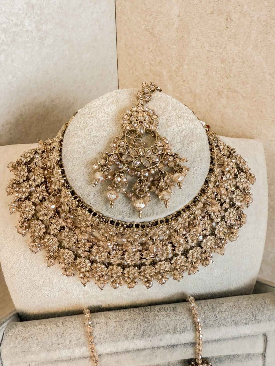 Golden Bridal Necklace Set - SOKORA JEWELSGolden Bridal Necklace Set