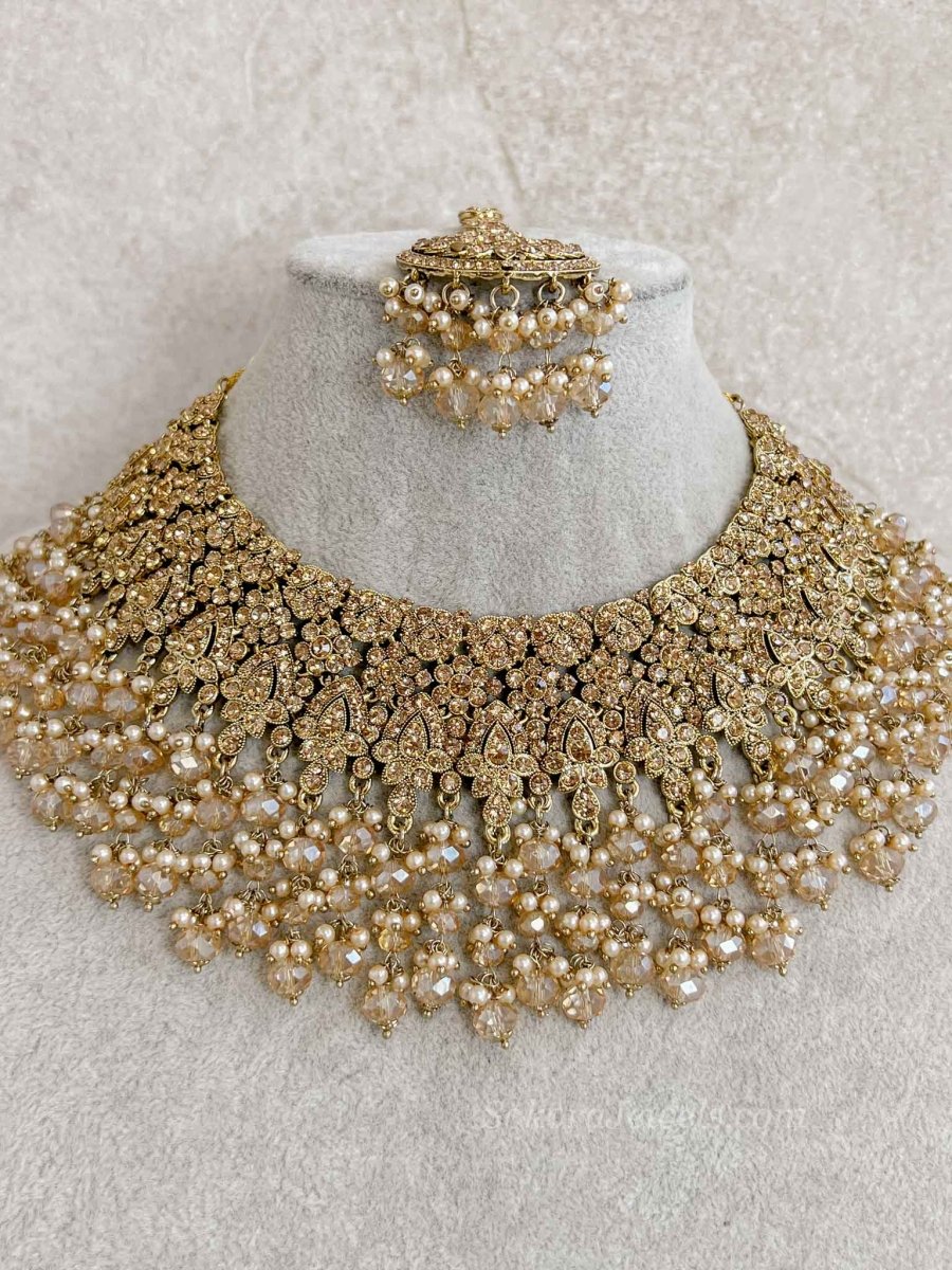 Golden Bridal Necklace set - SOKORA JEWELSGolden Bridal Necklace set