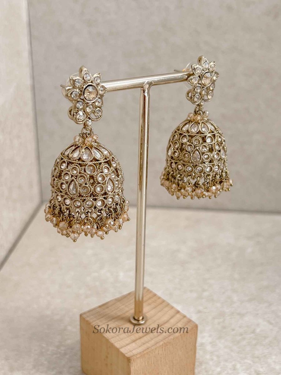 Golden Champagne Jhumka Earrings - SOKORA JEWELSGolden Champagne Jhumka Earrings