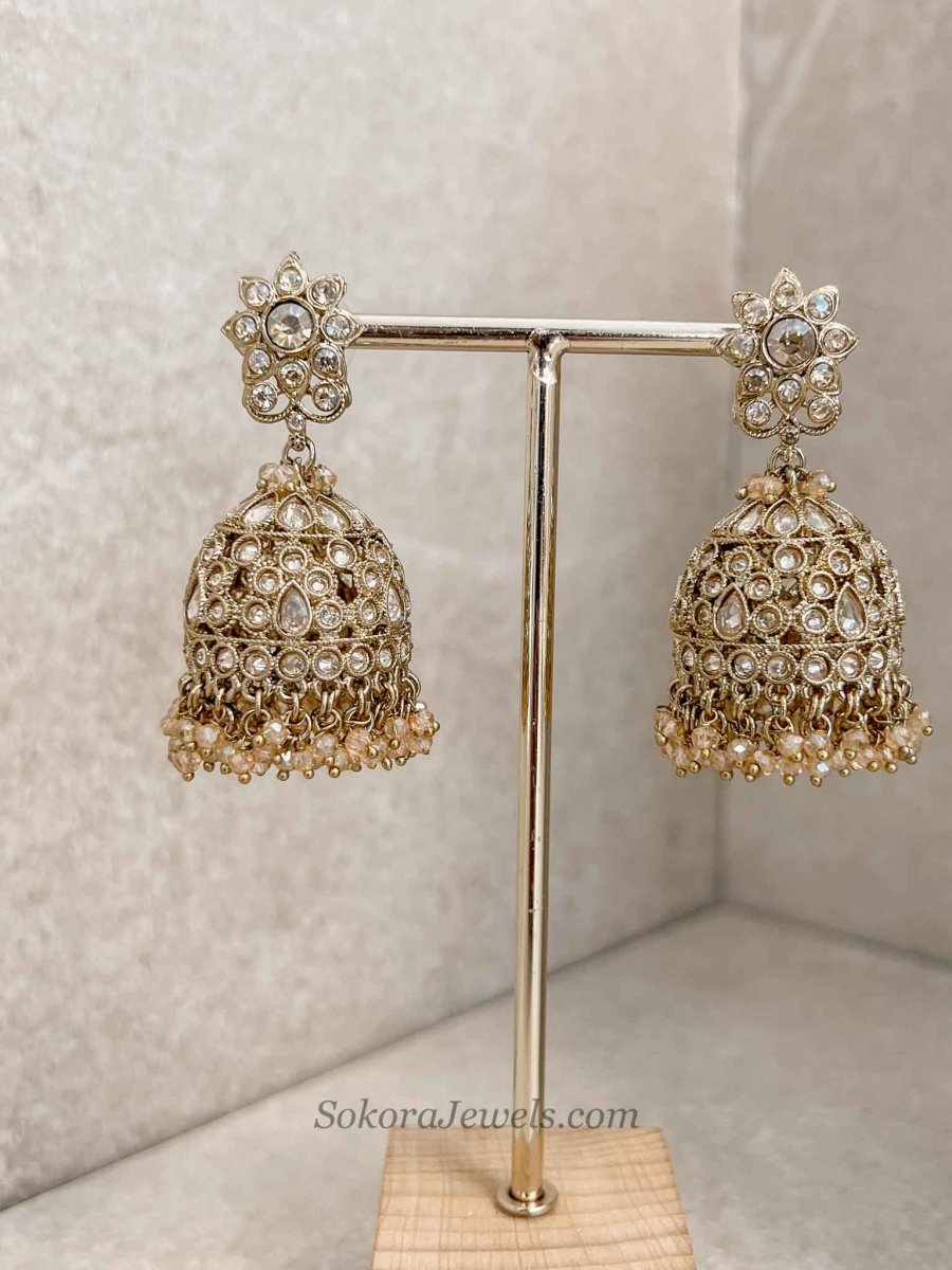 Golden Champagne Jhumka Earrings - SOKORA JEWELSGolden Champagne Jhumka Earrings