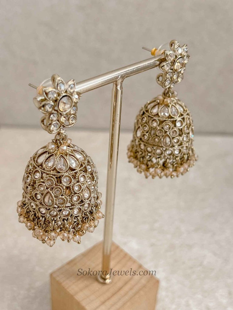 Golden Champagne Jhumka Earrings - SOKORA JEWELSGolden Champagne Jhumka Earrings