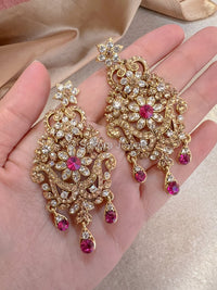 Golden Crystal Earrings with Pink - SOKORA JEWELSGolden Crystal Earrings with Pink