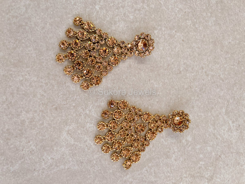 Golden Crystal Earrings with Pink - SOKORA JEWELSGolden Crystal Earrings with Pink