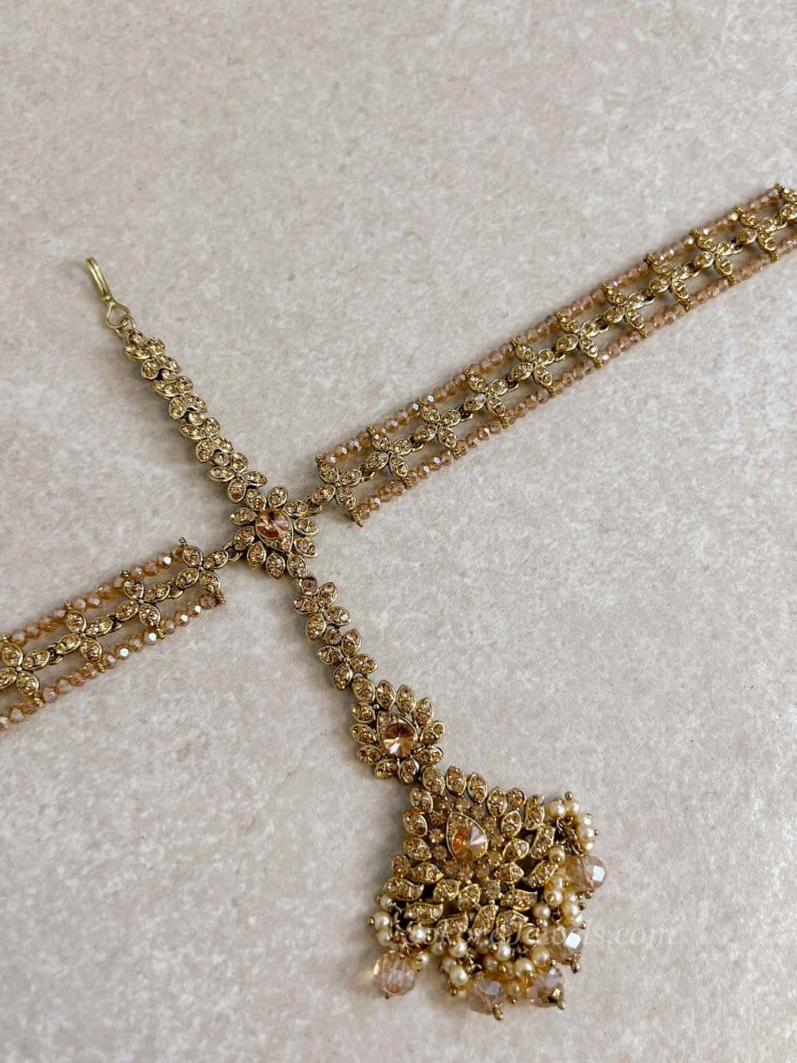 Golden Crystal Head Band with Tikka - SOKORA JEWELSGolden Crystal Head Band with Tikka