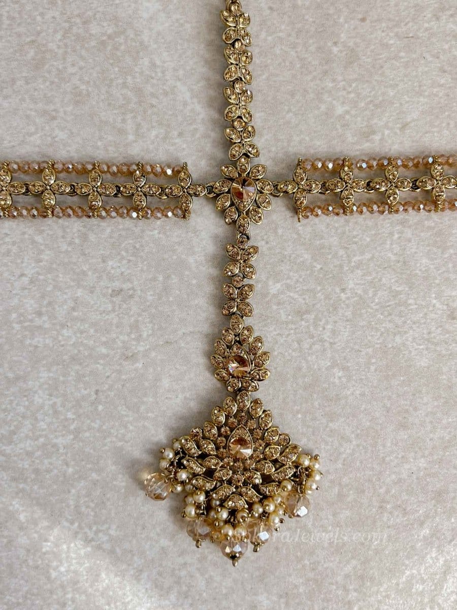 Golden Crystal Head Band with Tikka - SOKORA JEWELSGolden Crystal Head Band with Tikka