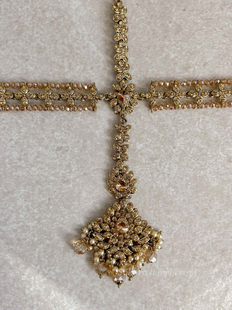 Golden Crystal Head Band with Tikka - SOKORA JEWELSGolden Crystal Head Band with Tikka