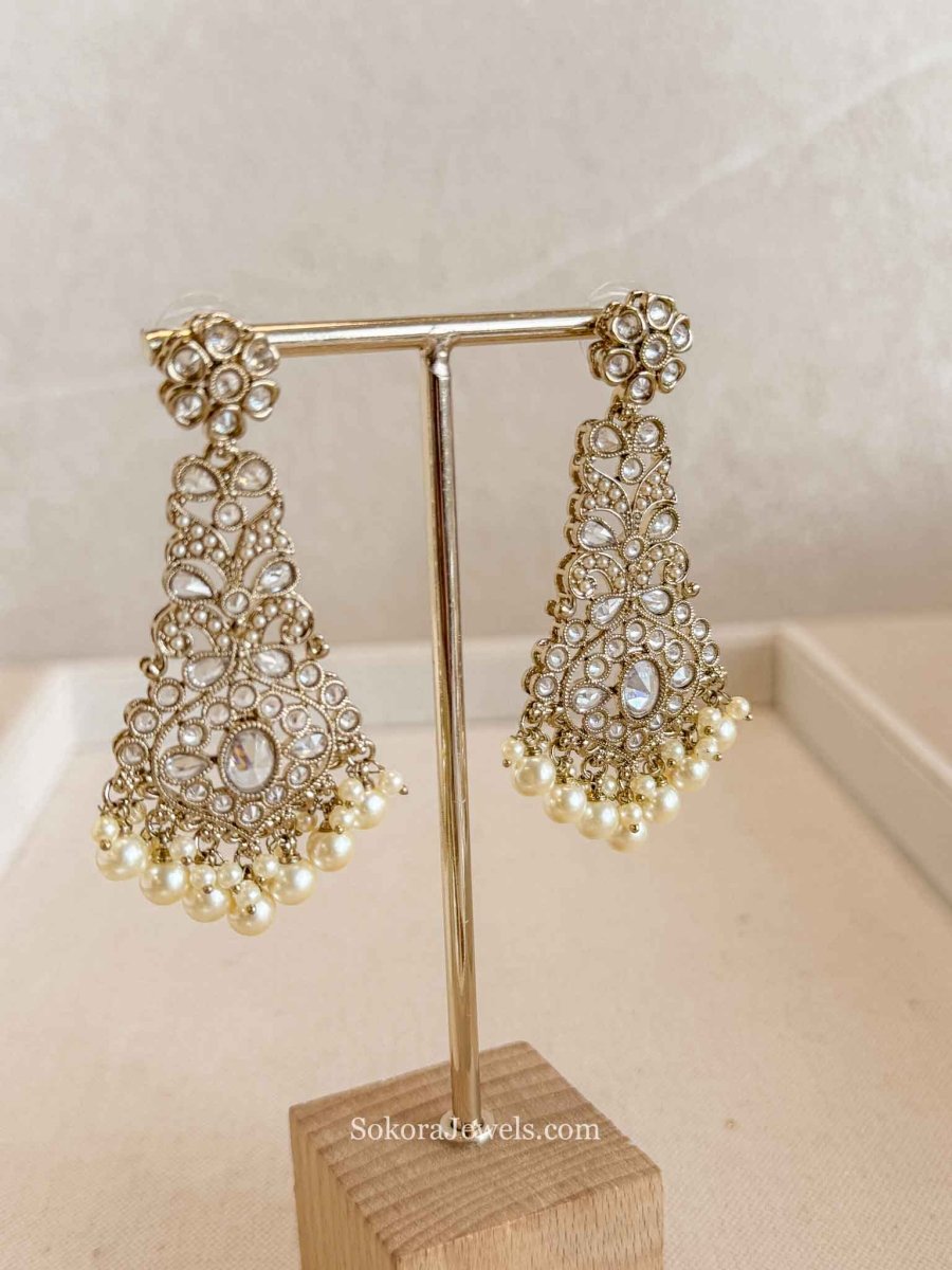 Golden Drop Earrings With Pearl - SOKORA JEWELSGolden Drop Earrings With Pearl
