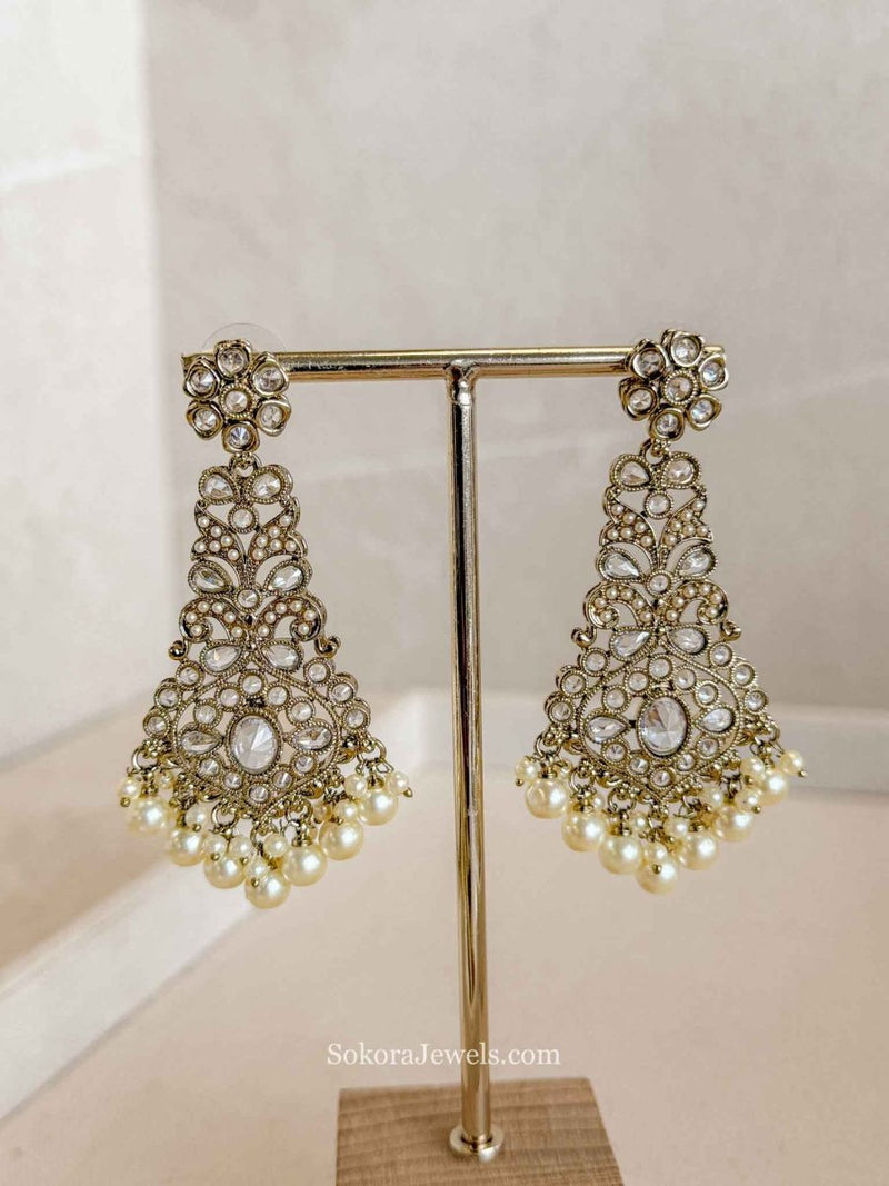 Golden Drop Earrings With Pearl - SOKORA JEWELSGolden Drop Earrings With Pearl