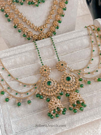 Golden Full Bridal set with Green beads - SOKORA JEWELSGolden Full Bridal set with Green beads