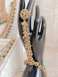 Golden Full Bridal set with Green beads - SOKORA JEWELSGolden Full Bridal set with Green beads