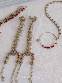 Golden Full Bridal set with Maroon beads - SOKORA JEWELSGolden Full Bridal set with Maroon beads