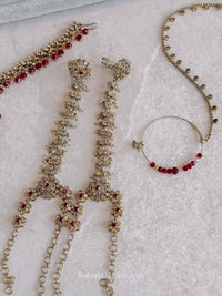 Golden Full Bridal set with Maroon beads - SOKORA JEWELSGolden Full Bridal set with Maroon beads