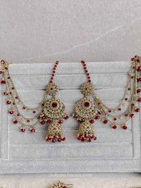 Golden Full Bridal set with Maroon beads - SOKORA JEWELSGolden Full Bridal set with Maroon beads