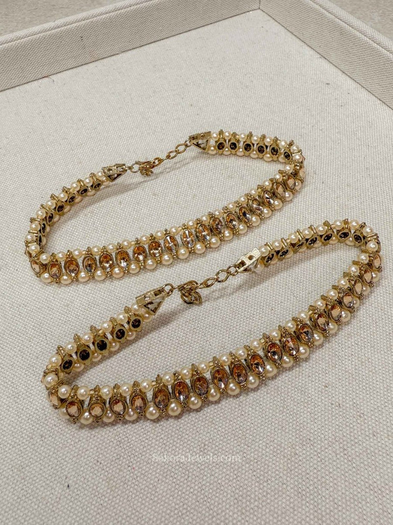 Golden Gem and Pearl Anklets - SOKORA JEWELSGolden Gem and Pearl Anklets