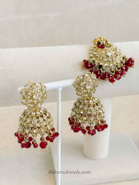 Golden Jhumka Earrings and Tikka Set - SOKORA JEWELSGolden Jhumka Earrings and Tikka Set