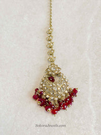 Golden Jhumka Earrings and Tikka Set - SOKORA JEWELSGolden Jhumka Earrings and Tikka Set