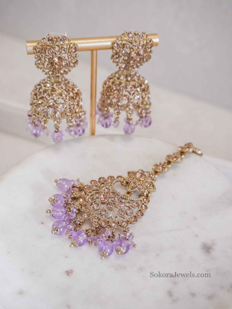 Golden Jhumka Earrings & Tikka sets - SOKORA JEWELSGolden Jhumka Earrings & Tikka sets