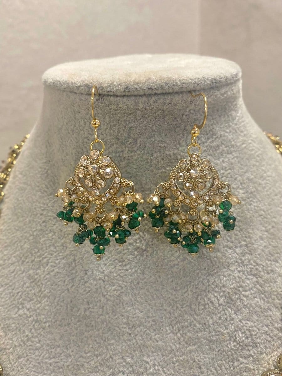Green Antique Gold Haar & Earrings Set - SOKORA JEWELSGreen Antique Gold Haar & Earrings Set