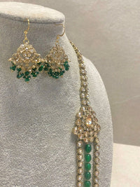 Green Antique Gold Haar & Earrings Set - SOKORA JEWELSGreen Antique Gold Haar & Earrings Set
