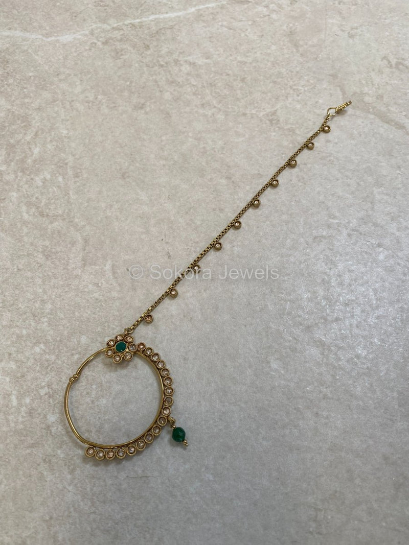 Green Antique Nose ring - Slide type - SOKORA JEWELSGreen Antique Nose ring - Slide type