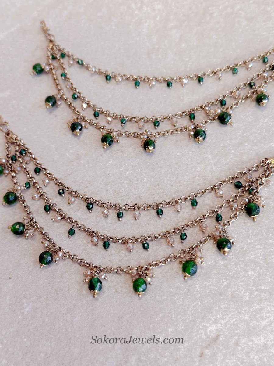 Green Bead Earring chains (Sahara) - SOKORA JEWELSGreen Bead Earring chains (Sahara)EARRINGS