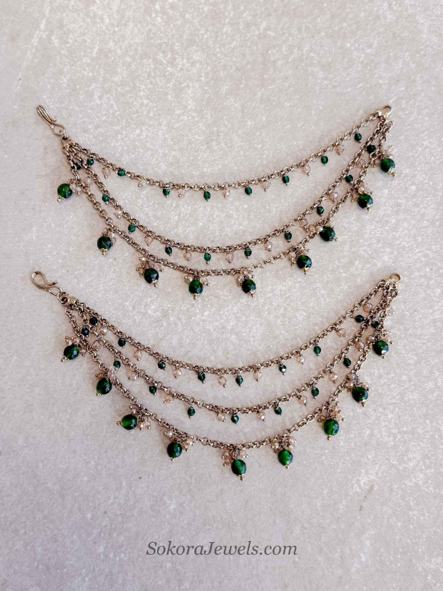 Green Bead Earring chains (Sahara) - SOKORA JEWELSGreen Bead Earring chains (Sahara)EARRINGS